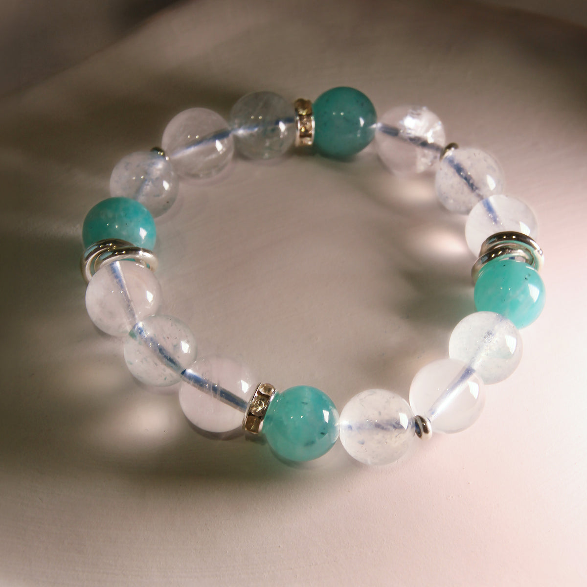 Serene Tides | Amazonite x White Phantom Quartz | Crystal Bracelet