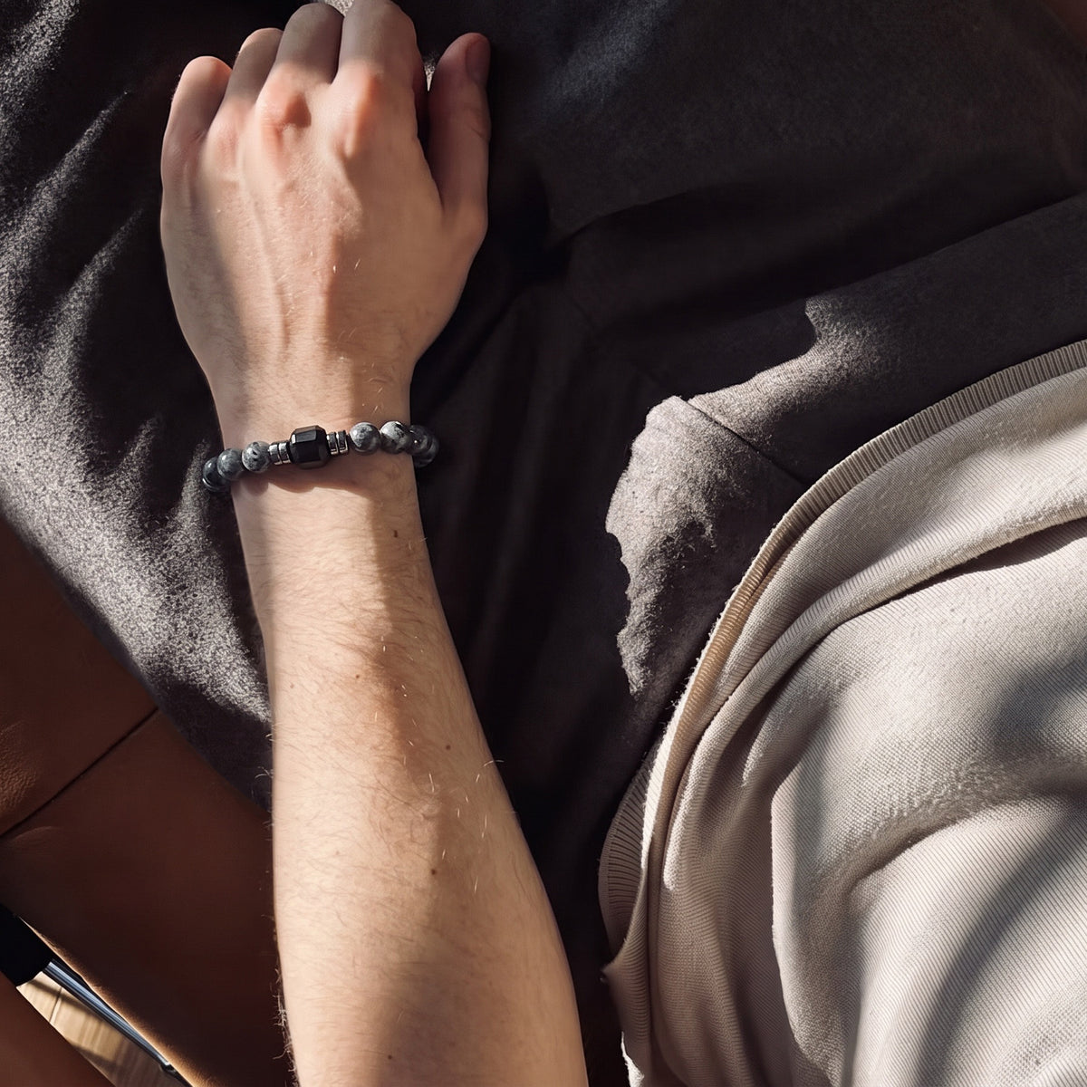 JHUMEN Larvikite Obsidian Hematite natural crystal bracelet couple bracelet men bracelet