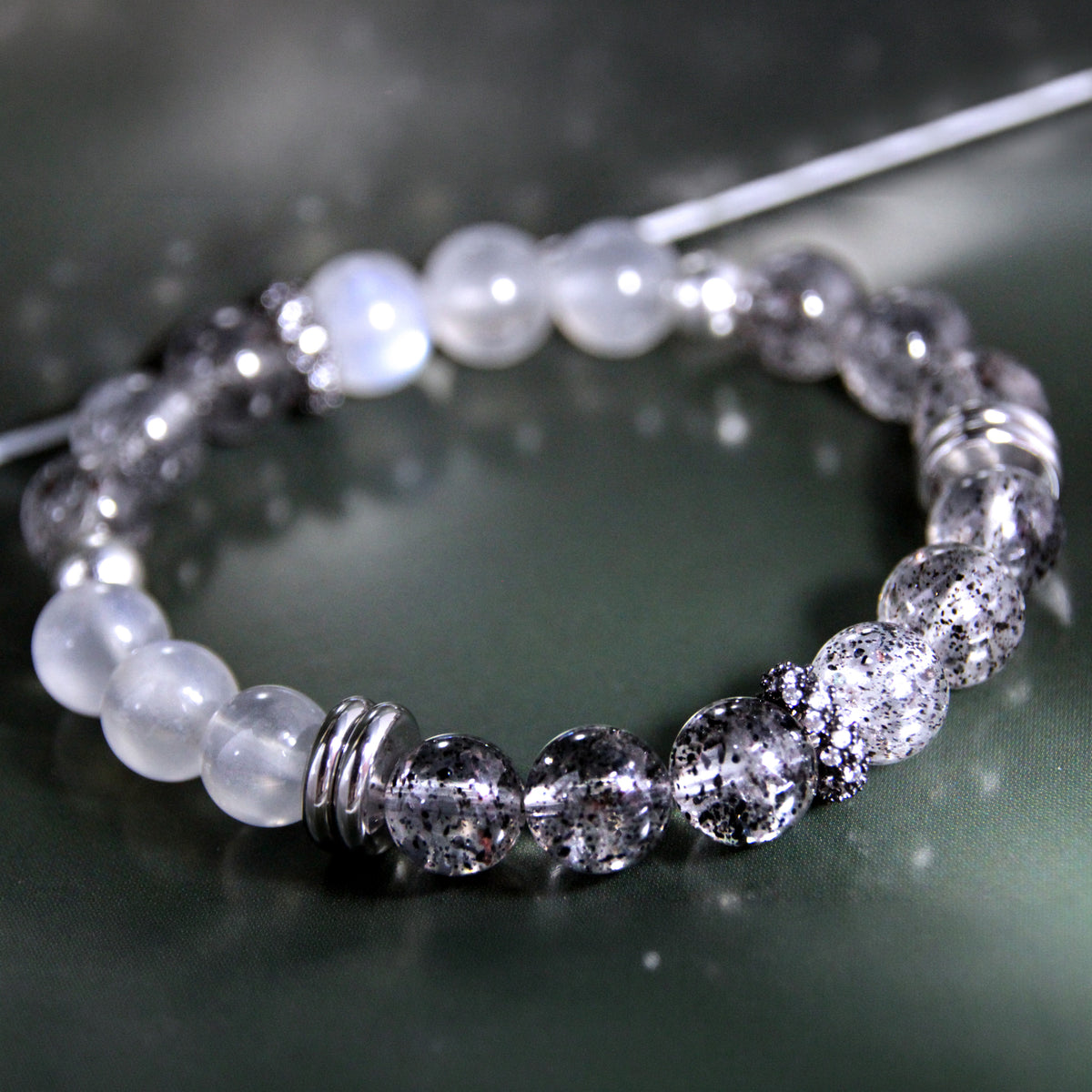 JHUMEN crystal bracelet Black Strawberry Quartz, Moonstone crystal bracelet