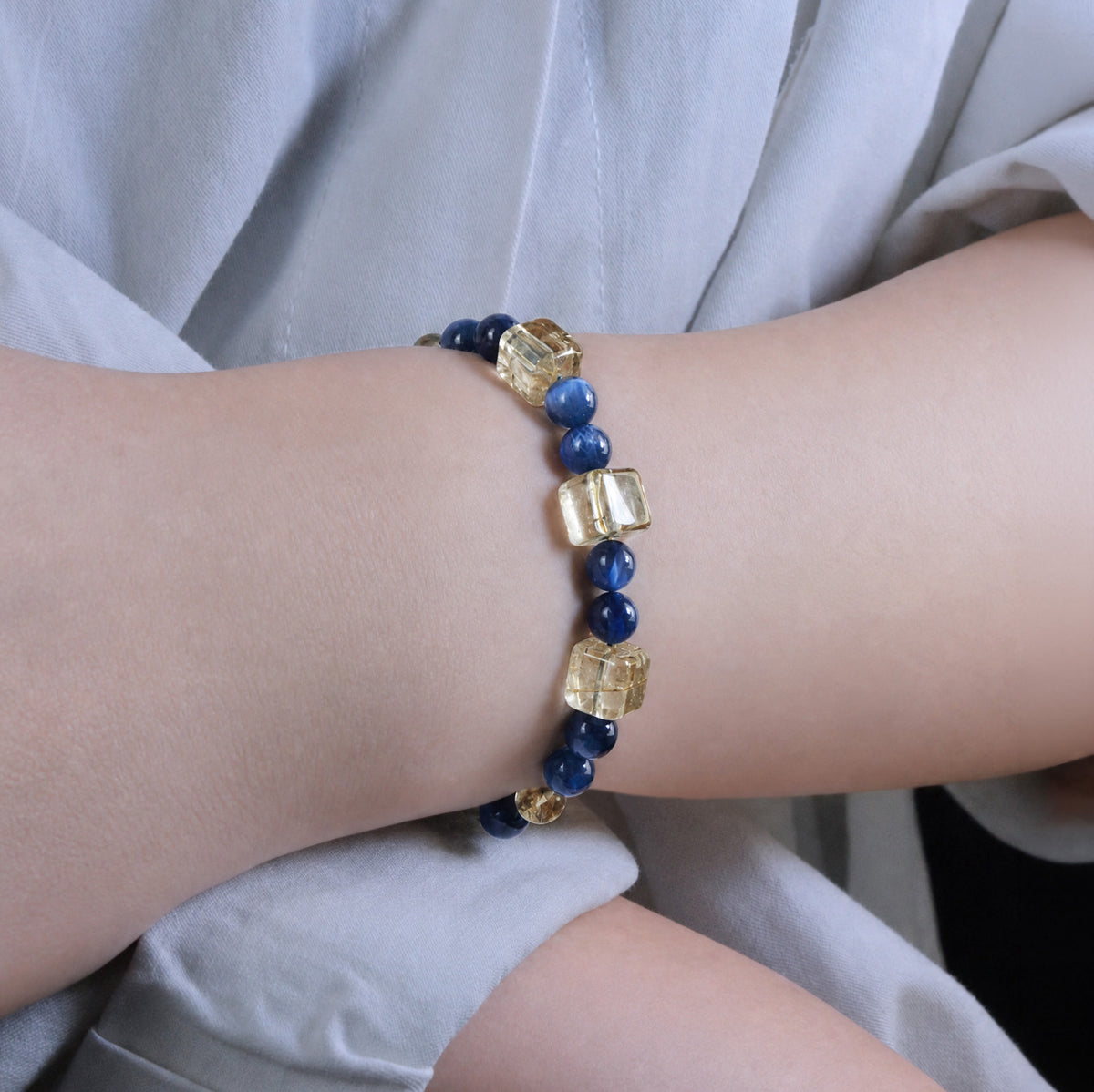 Jhumen Kyanite Golden Rutilated Quartz bracelet natural crystal bracelet