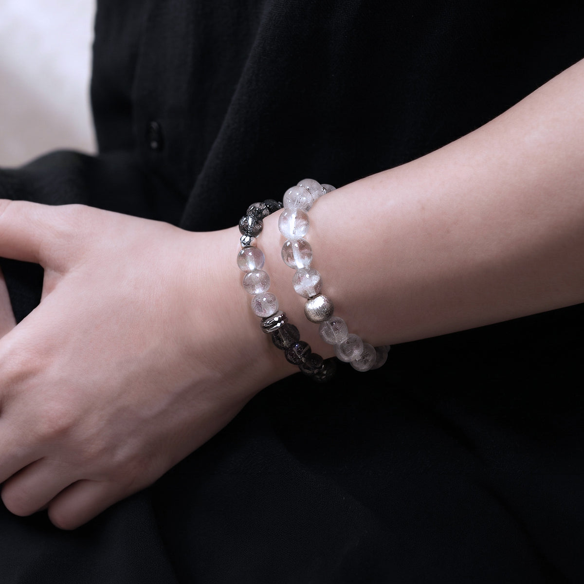jhumen crystal bracelet Black Strawberry Quartz, Moonstone gemstone bracelet
